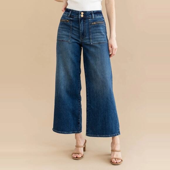 Kut From The Kloth Meg Wide Leg Jeans size 8 Zip Patch Pocket - Picture 4 of 15